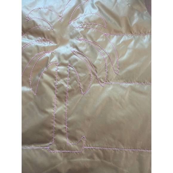 Lilly Pulitzer Girls Reversible Puffer Vest Gold Metallic Pink Palm Tree Print - Picture 4 of 8